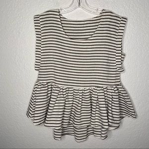 Womens Striped Boho Short Sleeve Peplum Top Shirt